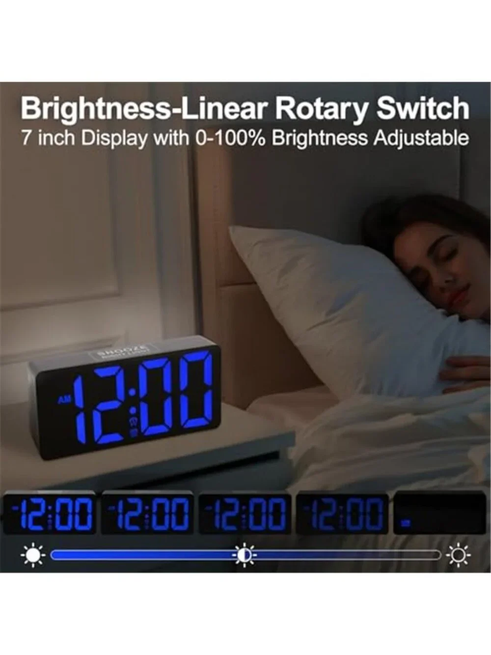 Digital Dual Alarm Clock LED Large Display USB C Charger Dimmer Night Light